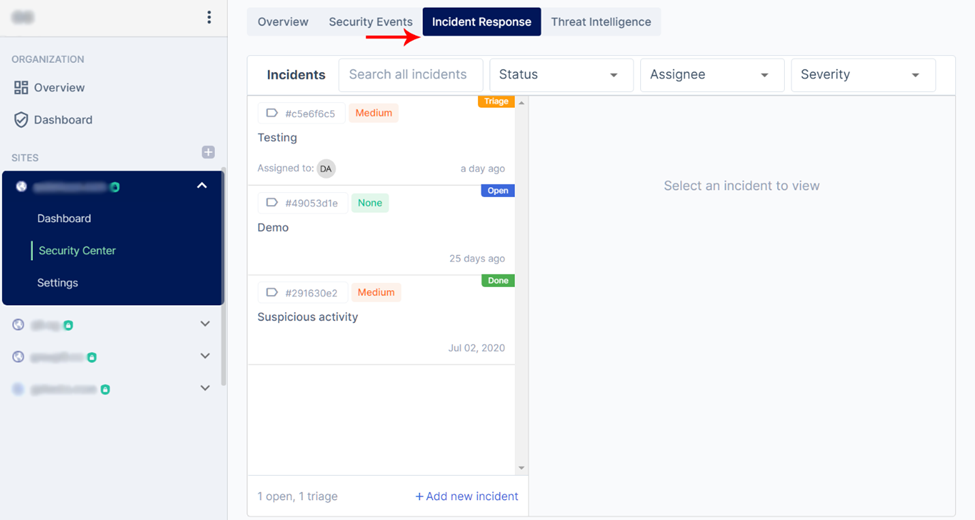 Incident Response Tab