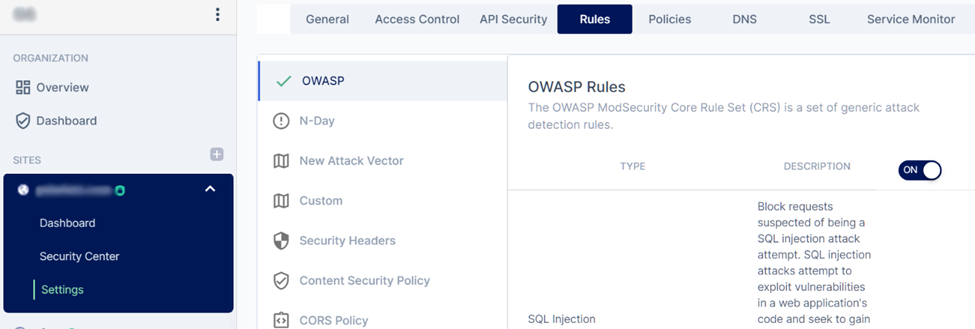 OWASP Rules Tab