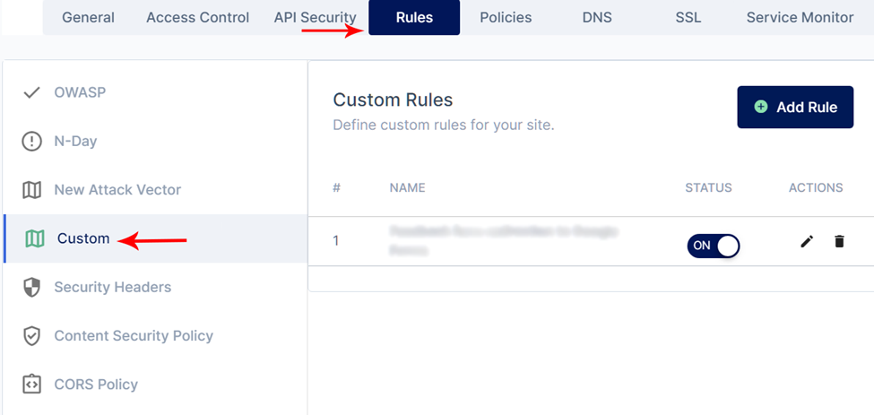 Custom Rule Tab