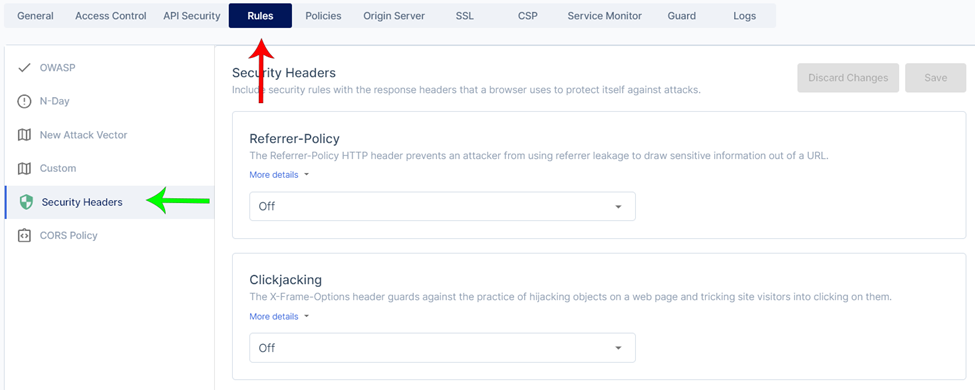 Security Headers Tab